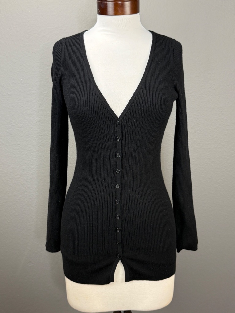Modern Citizen Black Ribbed Cardigan Sweater V Neck Sz S Quiet Luxury Chic